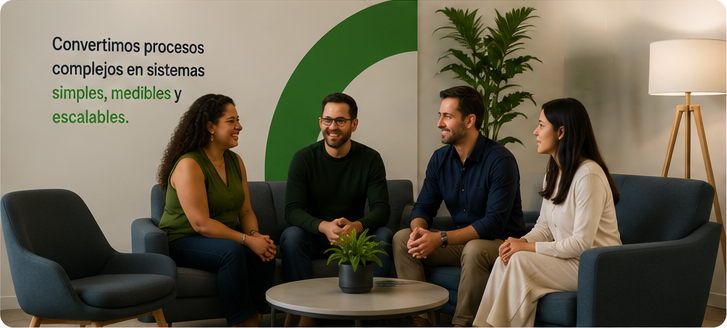 Equipo de EasyTechPro conversando sobre procesos simples, medibles y escalables
